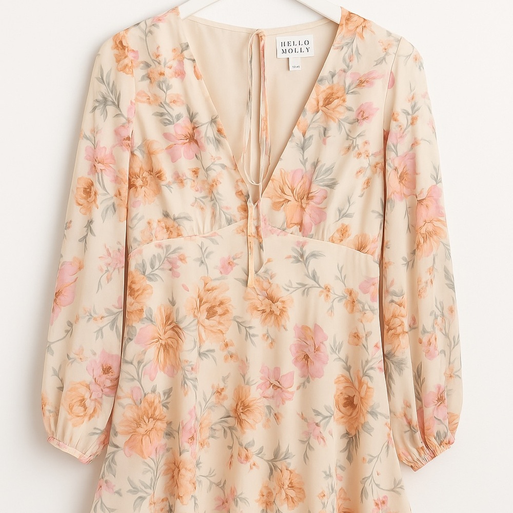 Hello Molly Cream Dress with Pink and Green Floral Pattern